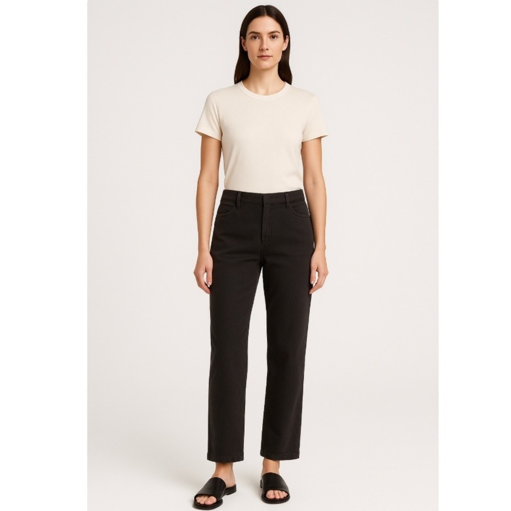 Vince Women's Cotton Lyocell Linen Straight Leg Pants Black Charcoal Size 10